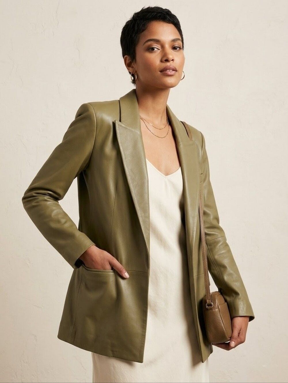 8 BY YOOX Olive Green 100% Lambskin Leather Blazer Jacket IT 44 US M